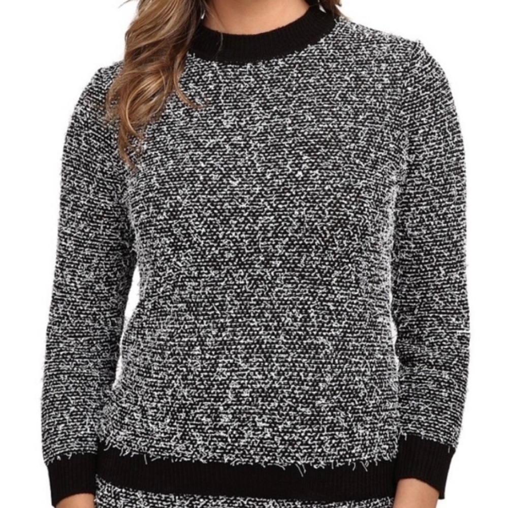 Calvin Klein Black White Contrast Eyelash Fuzzy Textured Sweater Extra Large